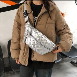 NEW QUILTED SILVER CROSS BODY BAG